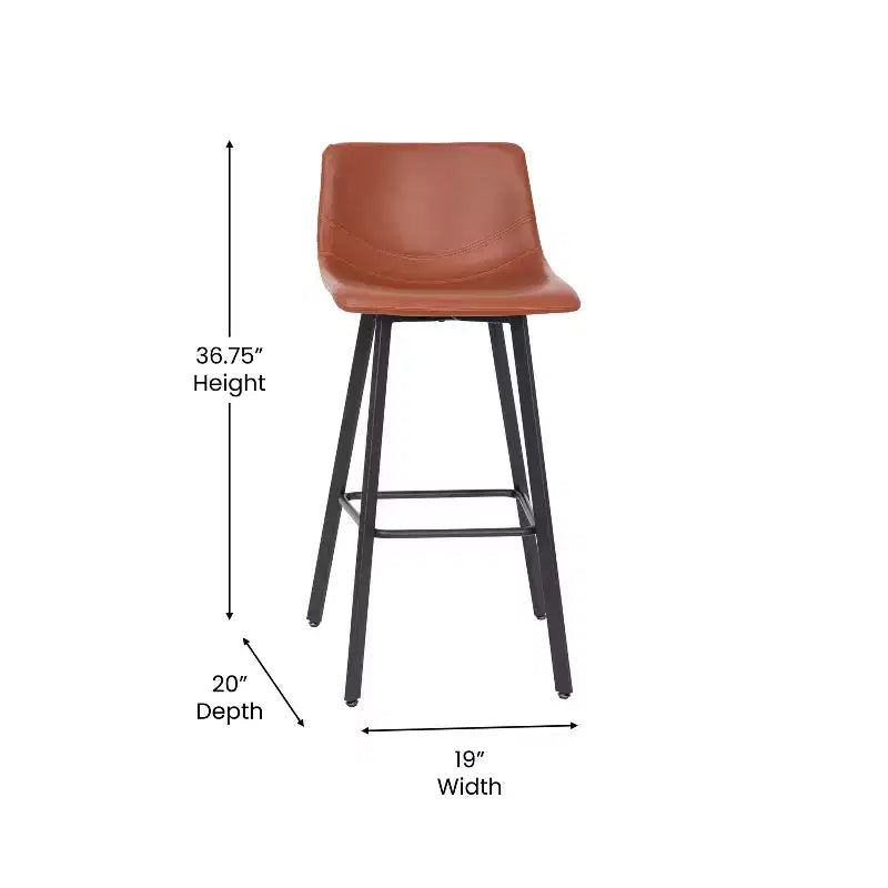 Flash Furniture Caleb Tabourets de bar modernes sans accoudoirs de 76,2 cm de hauteur commerciale avec repose-pieds et cadres en fer mat, lot de 2