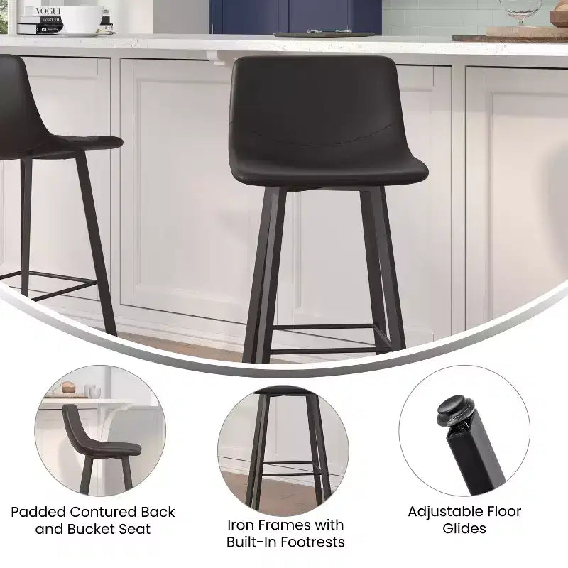 Flash Furniture Caleb Tabourets de bar modernes sans accoudoirs de 76,2 cm de hauteur commerciale avec repose-pieds et cadres en fer mat, lot de 2