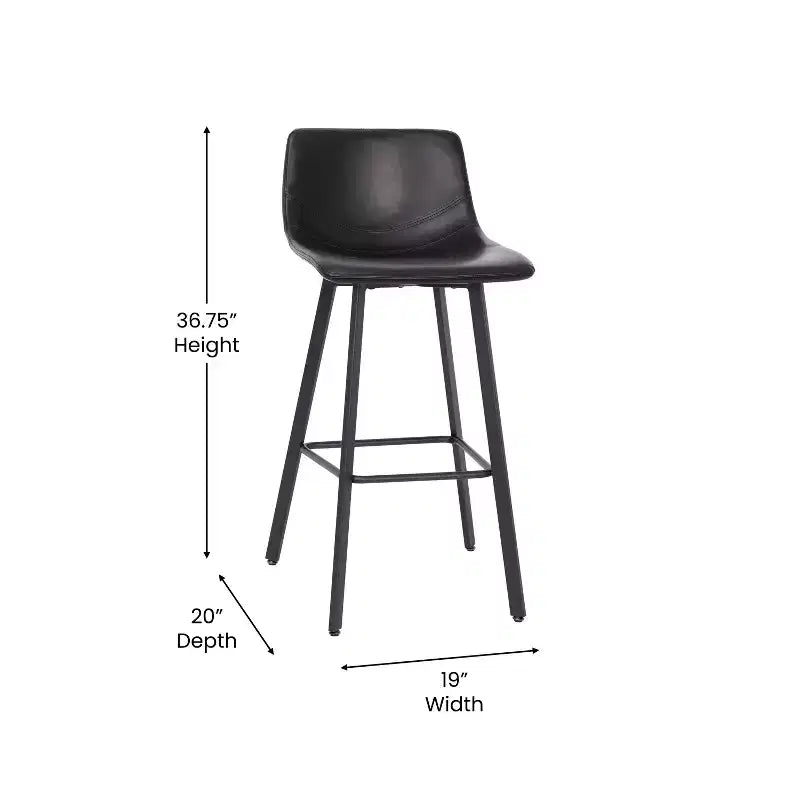 Flash Furniture Caleb Tabourets de bar modernes sans accoudoirs de 76,2 cm de hauteur commerciale avec repose-pieds et cadres en fer mat, lot de 2