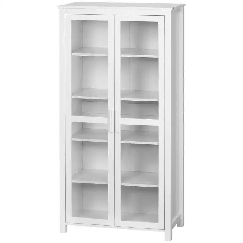 HOMCOM Meuble de cuisine autoportant, buffet de rangement à 5 niveaux avec étagères réglables et 2 portes vitrées, blanc