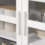 HOMCOM Meuble de cuisine autoportant, buffet de rangement à 5 niveaux avec étagères réglables et 2 portes vitrées, blanc