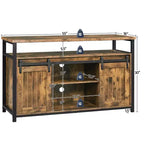 Meuble TV Yaheetech pour téléviseurs 65 pouces, meuble TV industriel avec portes coulissantes façon grange, marron rustique