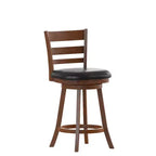 Merrick Lane 24 Classic Wooden Ladderback Swivel Counter Height Stool with Upholstered Padded Seat and Integrated Footrest