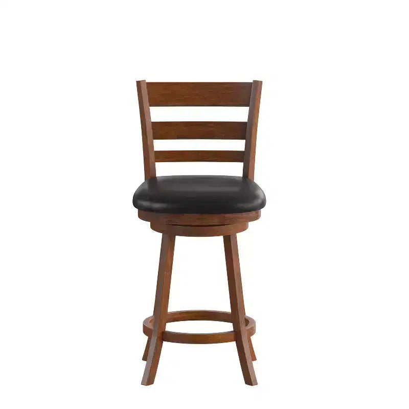 Tabouret de comptoir pivotant classique Merrick Lane 24" en bois à dossier échelle, avec assise rembourrée et repose-pieds intégré