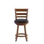 Tabouret de comptoir pivotant classique Merrick Lane 24" en bois à dossier échelle, avec assise rembourrée et repose-pieds intégré