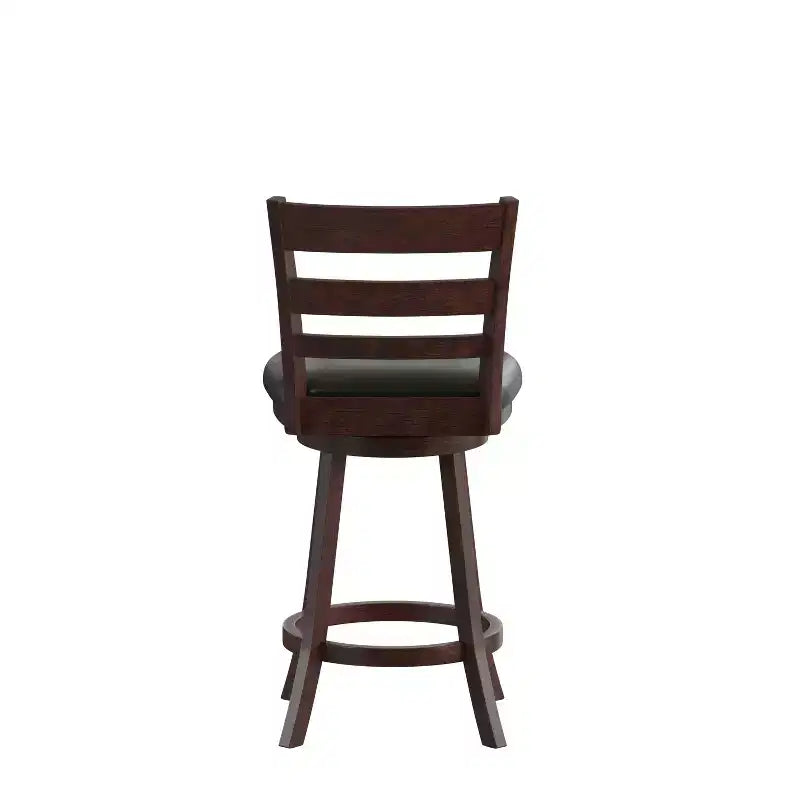 Tabouret de comptoir pivotant classique Merrick Lane 24" en bois à dossier échelle, avec assise rembourrée et repose-pieds intégré