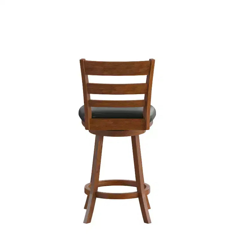 Tabouret de comptoir pivotant classique Merrick Lane 24" en bois à dossier échelle, avec assise rembourrée et repose-pieds intégré