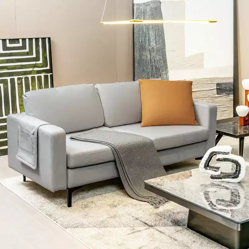 Costway Causeuse Moderne en Tissu Simili Cuir 2 Places avec Pochette de Rangement Latérale