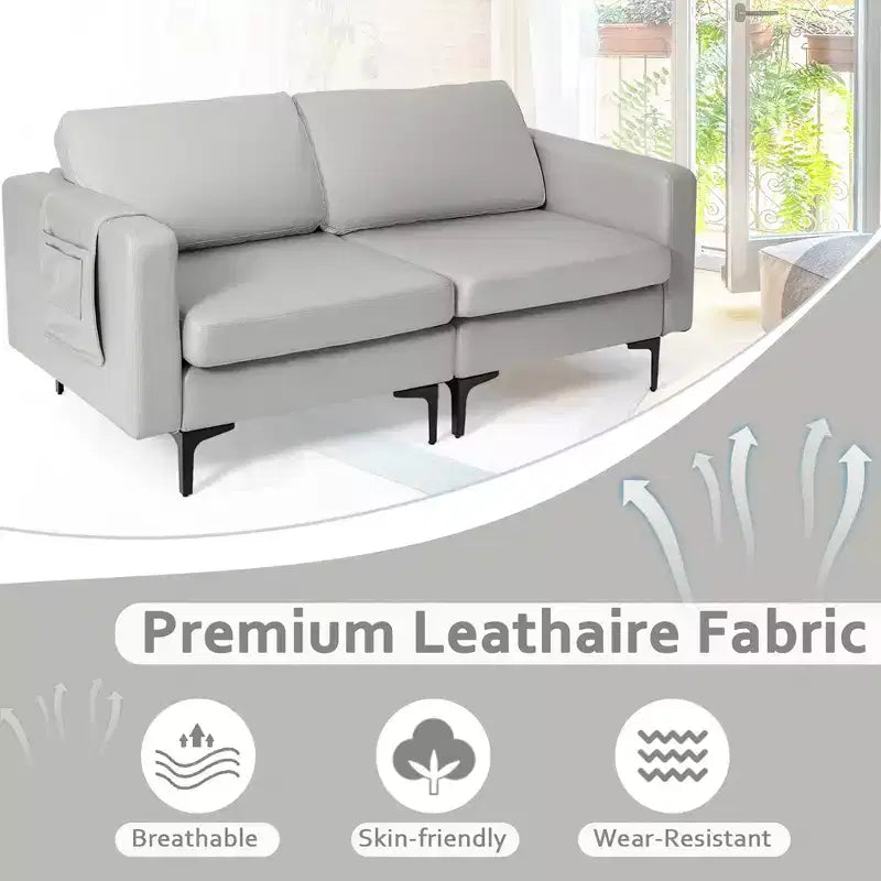 Costway Causeuse Moderne en Tissu Simili Cuir 2 Places avec Pochette de Rangement Latérale
