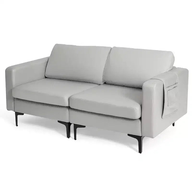 Costway Causeuse Moderne en Tissu Simili Cuir 2 Places avec Pochette de Rangement Latérale
