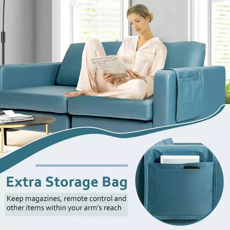Costway Causeuse Moderne en Tissu Simili Cuir 2 Places avec Pochette de Rangement Latérale