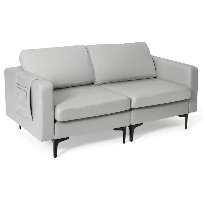 Costway Causeuse Moderne en Tissu Simili Cuir 2 Places avec Pochette de Rangement Latérale