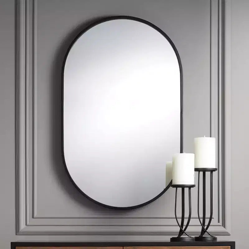 Miroir Mural Décoratif Ovale Rapido Uttermost Cadre en Fer Noir Mat Moderne 24 Pouces de Large pour Salle de Bain Chambre Salon Bureau Entrée de Maison