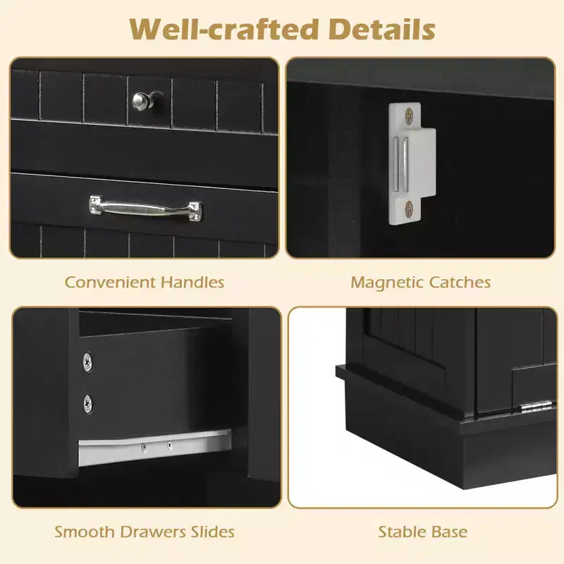Meuble de cuisine Costway en bois avec poubelle basculante, tiroir et étagère de rangement Noir/Blanc/Café/Gris