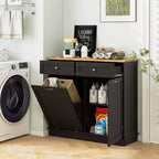 Meuble de cuisine Costway en bois avec poubelle basculante, tiroir et étagère de rangement Noir/Blanc/Café/Gris
