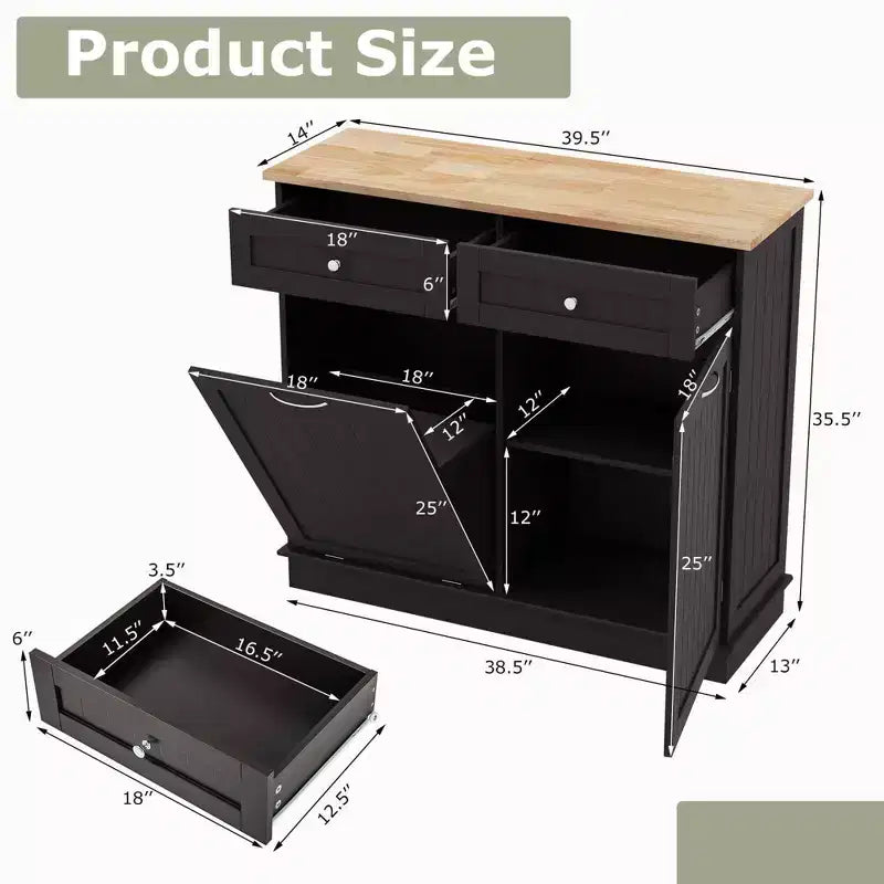 Meuble de cuisine Costway en bois avec poubelle basculante, tiroir et étagère de rangement Noir/Blanc/Café/Gris