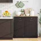 Meuble de cuisine Costway en bois avec poubelle basculante, tiroir et étagère de rangement Noir/Blanc/Café/Gris
