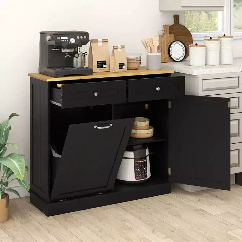 Meuble de cuisine Costway en bois avec poubelle basculante, tiroir et étagère de rangement Noir/Blanc/Café/Gris