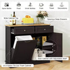Meuble de cuisine Costway en bois avec poubelle basculante, tiroir et étagère de rangement Noir/Blanc/Café/Gris