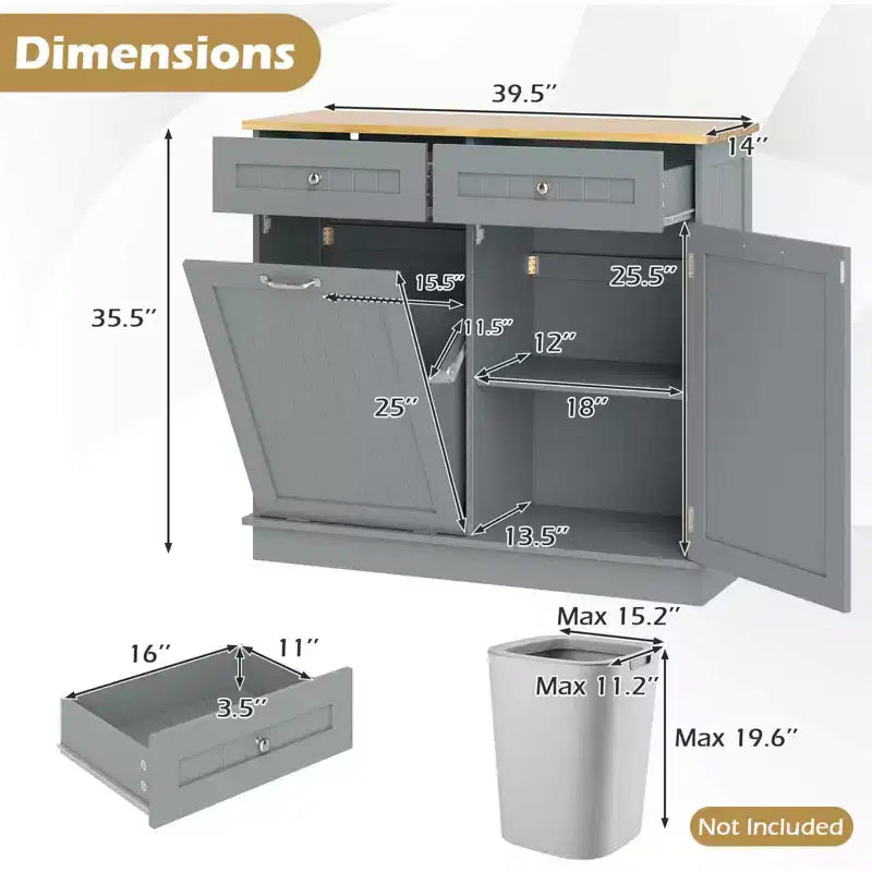 Meuble de cuisine Costway en bois avec poubelle basculante, tiroir et étagère de rangement Noir/Blanc/Café/Gris