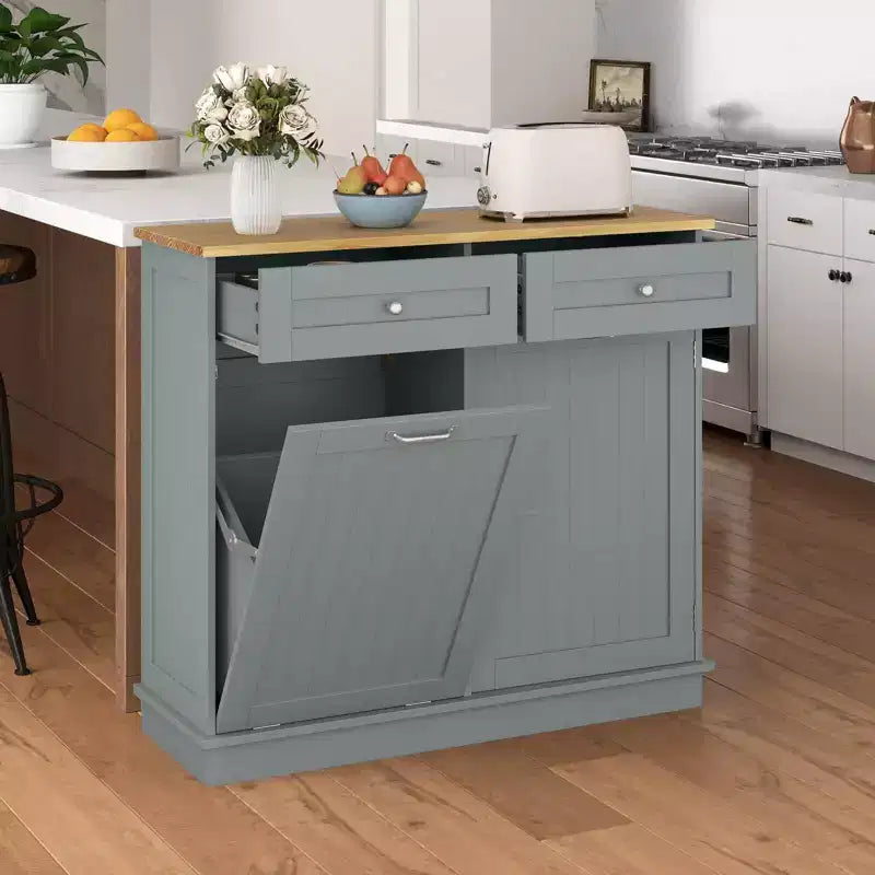 Meuble de cuisine Costway en bois avec poubelle basculante, tiroir et étagère de rangement Noir/Blanc/Café/Gris