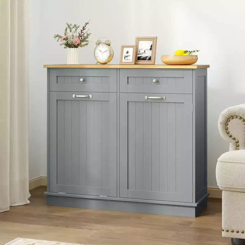 Meuble de cuisine Costway en bois avec poubelle basculante, tiroir et étagère de rangement Noir/Blanc/Café/Gris