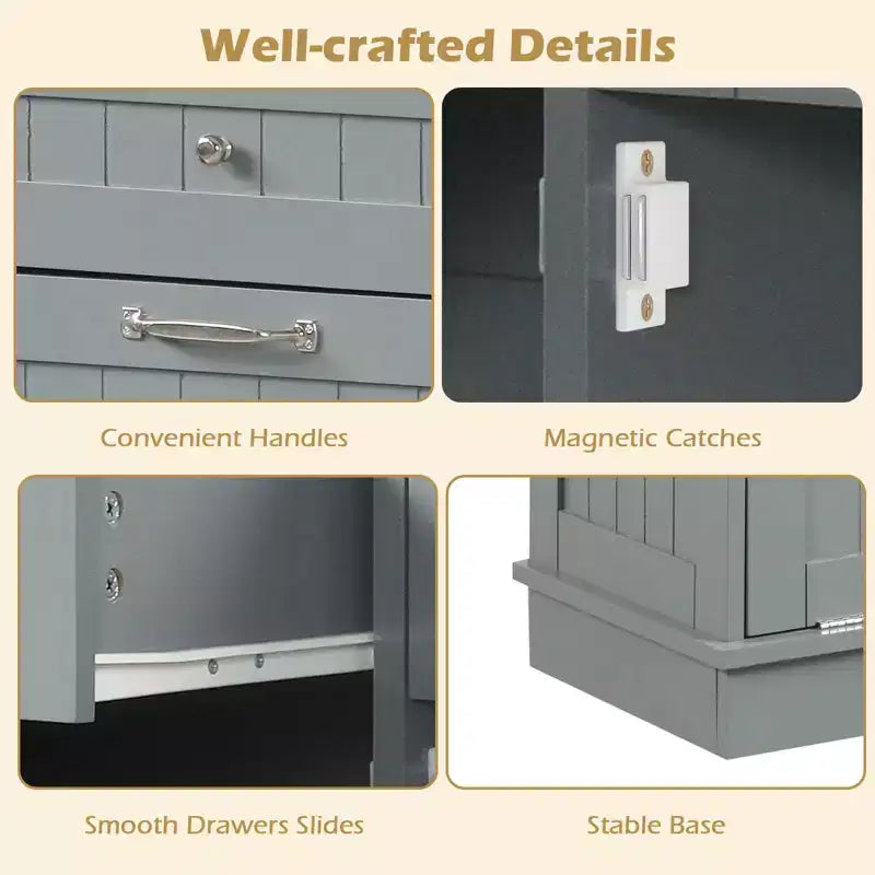 Meuble de cuisine Costway en bois avec poubelle basculante, tiroir et étagère de rangement Noir/Blanc/Café/Gris