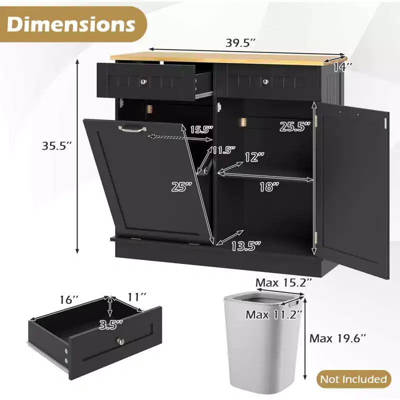 Meuble de cuisine Costway en bois avec poubelle basculante, tiroir et étagère de rangement Noir/Blanc/Café/Gris