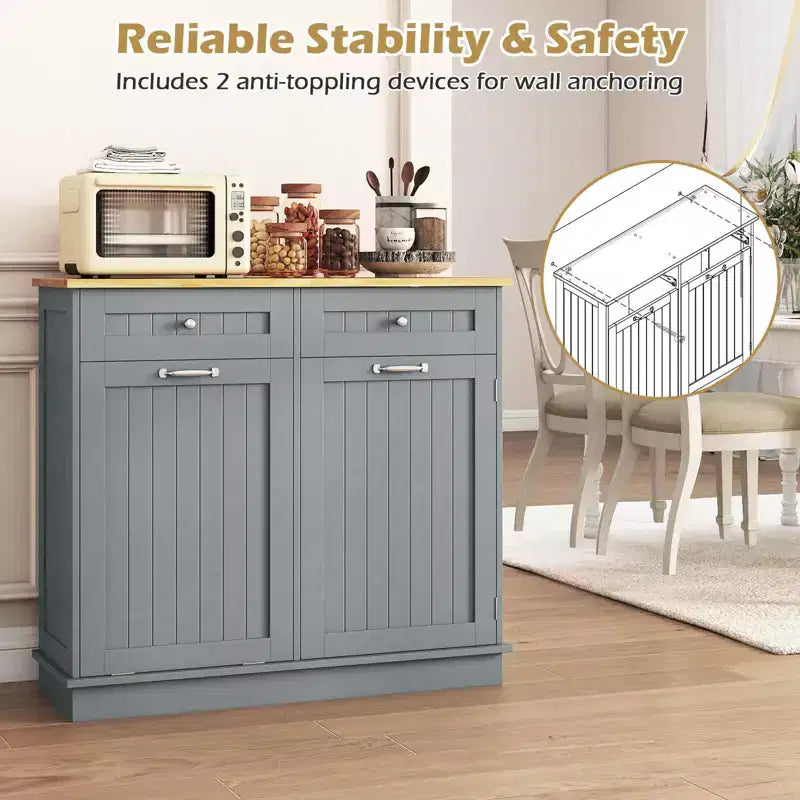 Meuble de cuisine Costway en bois avec poubelle basculante, tiroir et étagère de rangement Noir/Blanc/Café/Gris
