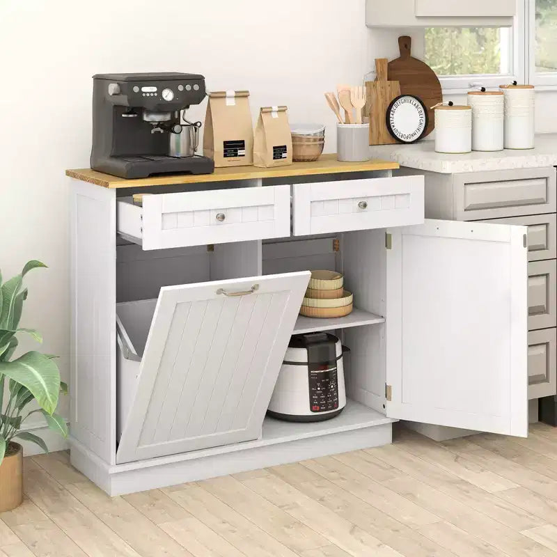 Meuble de cuisine Costway en bois avec poubelle basculante, tiroir et étagère de rangement Noir/Blanc/Café/Gris