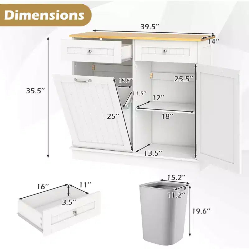 Meuble de cuisine Costway en bois avec poubelle basculante, tiroir et étagère de rangement Noir/Blanc/Café/Gris