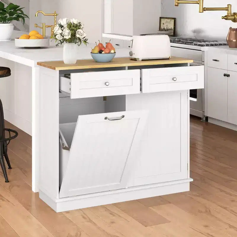 Meuble de cuisine Costway en bois avec poubelle basculante, tiroir et étagère de rangement Noir/Blanc/Café/Gris