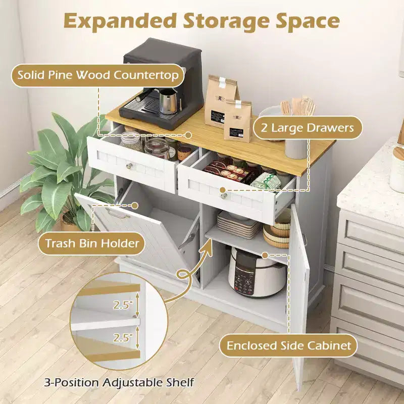 Meuble de cuisine Costway en bois avec poubelle basculante, tiroir et étagère de rangement Noir/Blanc/Café/Gris
