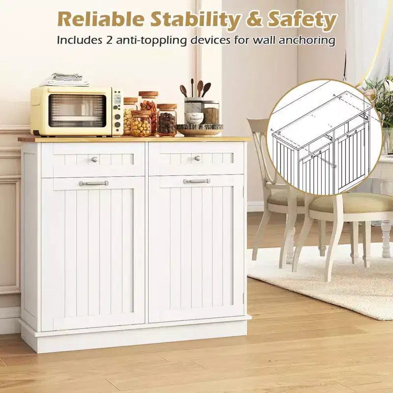 Meuble de cuisine Costway en bois avec poubelle basculante, tiroir et étagère de rangement Noir/Blanc/Café/Gris