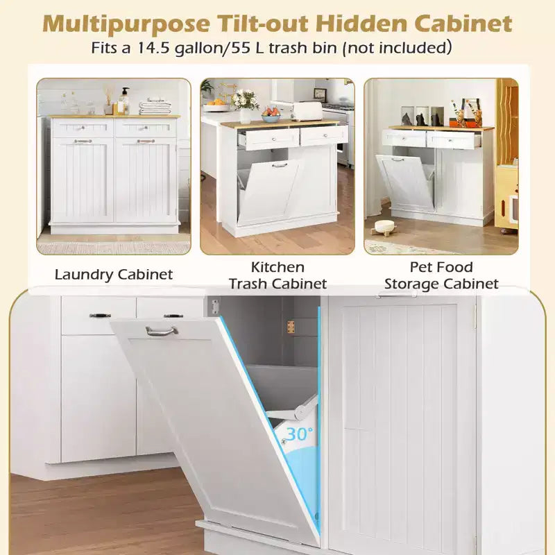 Meuble de cuisine Costway en bois avec poubelle basculante, tiroir et étagère de rangement Noir/Blanc/Café/Gris