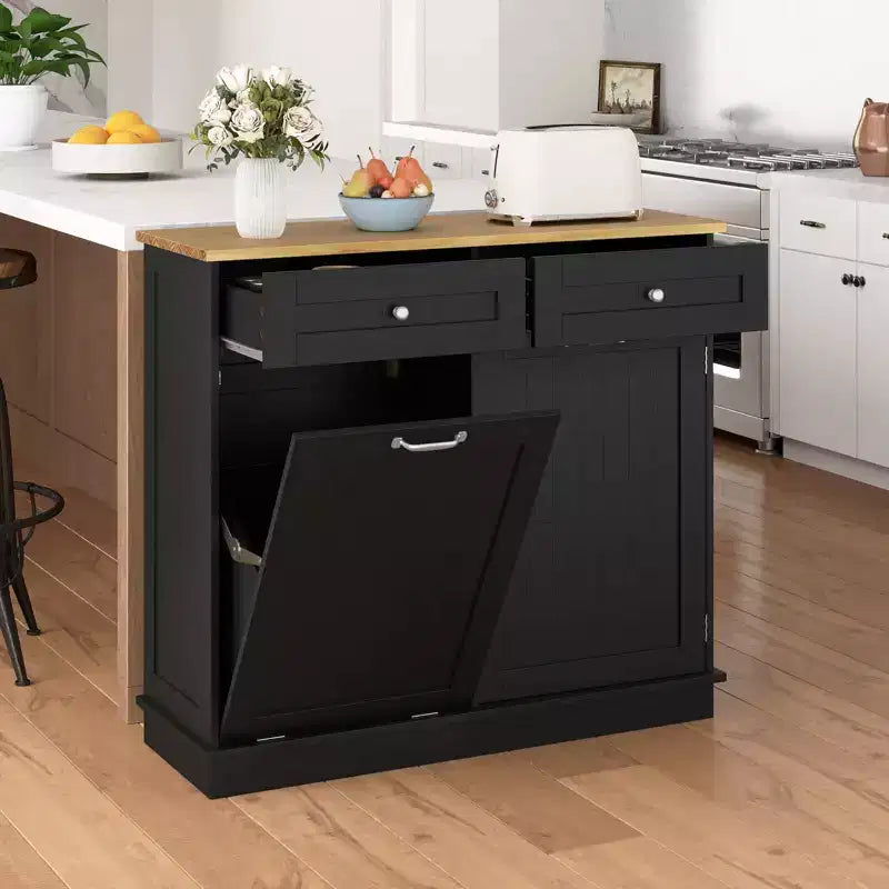 Meuble de cuisine Costway en bois avec poubelle basculante, tiroir et étagère de rangement Noir/Blanc/Café/Gris