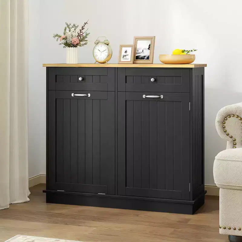 Meuble de cuisine Costway en bois avec poubelle basculante, tiroir et étagère de rangement Noir/Blanc/Café/Gris