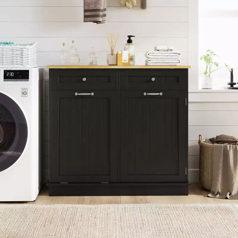 Meuble de cuisine Costway en bois avec poubelle basculante, tiroir et étagère de rangement Noir/Blanc/Café/Gris