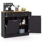 Costway Wooden Kitchen Trash Cabinet Tilt Out Bin Holder w/ Drawer & Storage Shelf Black/White/Coffee/Gray
