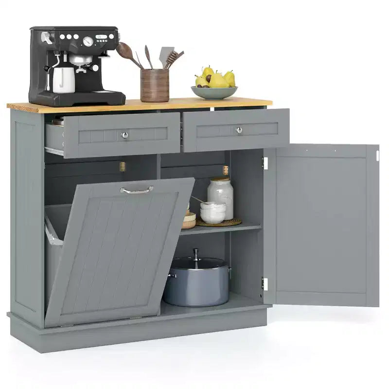 Meuble de cuisine Costway en bois avec poubelle basculante, tiroir et étagère de rangement Noir/Blanc/Café/Gris