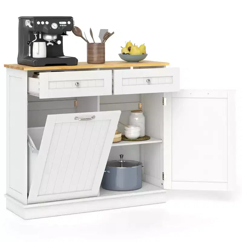 Meuble de cuisine Costway en bois avec poubelle basculante, tiroir et étagère de rangement Noir/Blanc/Café/Gris