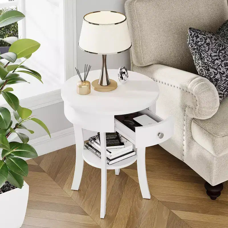 Costway Table d'appoint/de chevet ronde à 2 niveaux pour chambre à coucher et salon, Blanc/Espresso/Noir