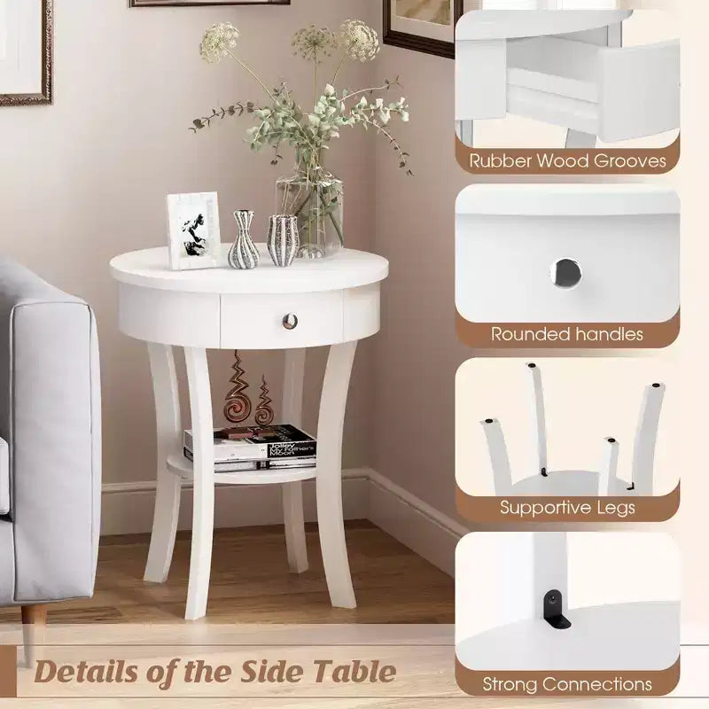 Costway Table d'appoint/de chevet ronde à 2 niveaux pour chambre à coucher et salon, Blanc/Espresso/Noir