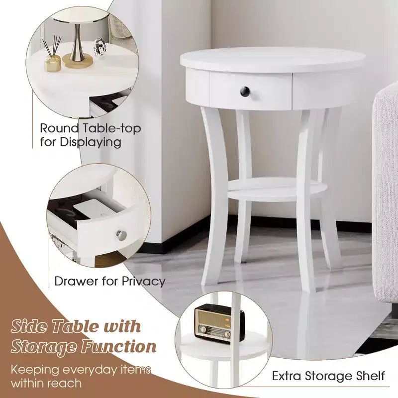 Costway Table d'appoint/de chevet ronde à 2 niveaux pour chambre à coucher et salon, Blanc/Espresso/Noir