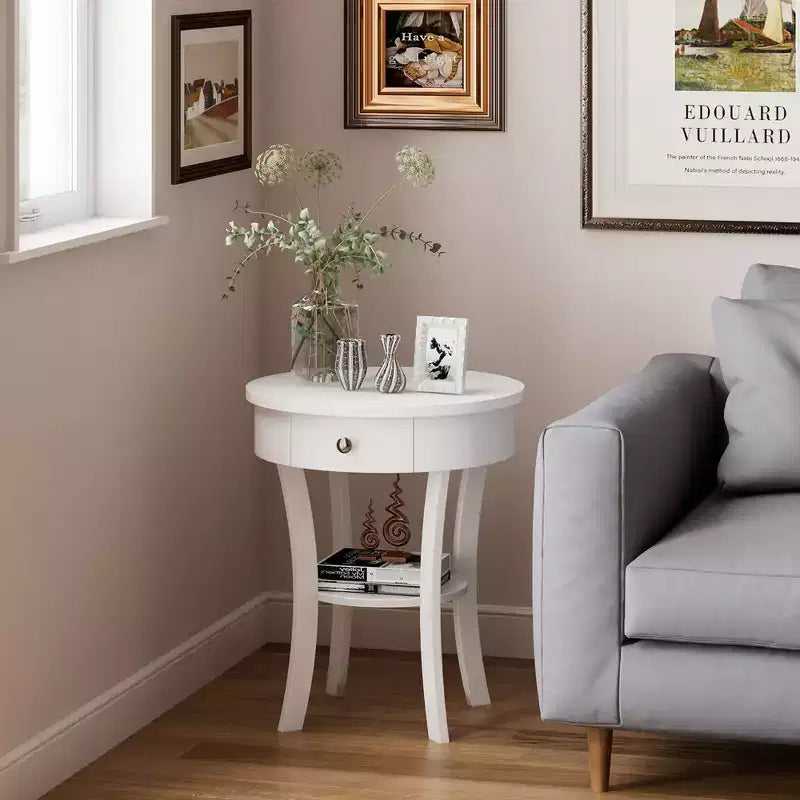 Costway Table d'appoint/de chevet ronde à 2 niveaux pour chambre à coucher et salon, Blanc/Espresso/Noir