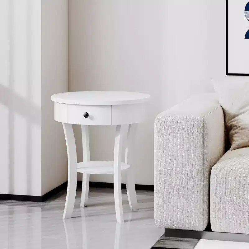 Costway Table d'appoint/de chevet ronde à 2 niveaux pour chambre à coucher et salon, Blanc/Espresso/Noir