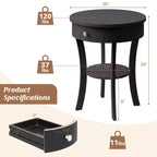 Costway Table d'appoint/de chevet ronde à 2 niveaux pour chambre à coucher et salon, Blanc/Espresso/Noir