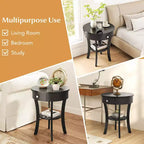 Costway Table d'appoint/de chevet ronde à 2 niveaux pour chambre à coucher et salon, Blanc/Espresso/Noir