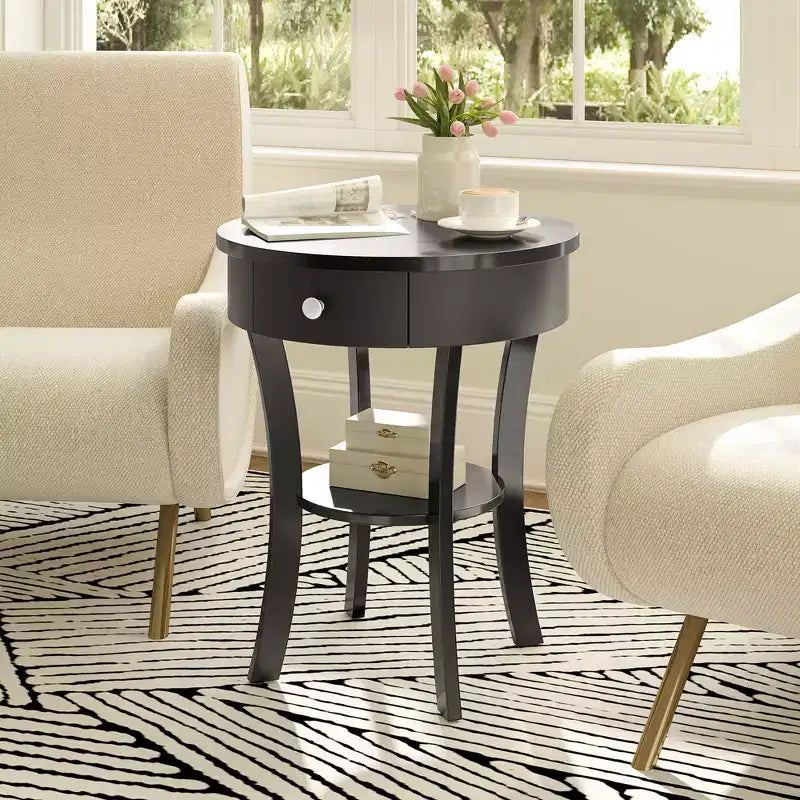 Costway Table d'appoint/de chevet ronde à 2 niveaux pour chambre à coucher et salon, Blanc/Espresso/Noir