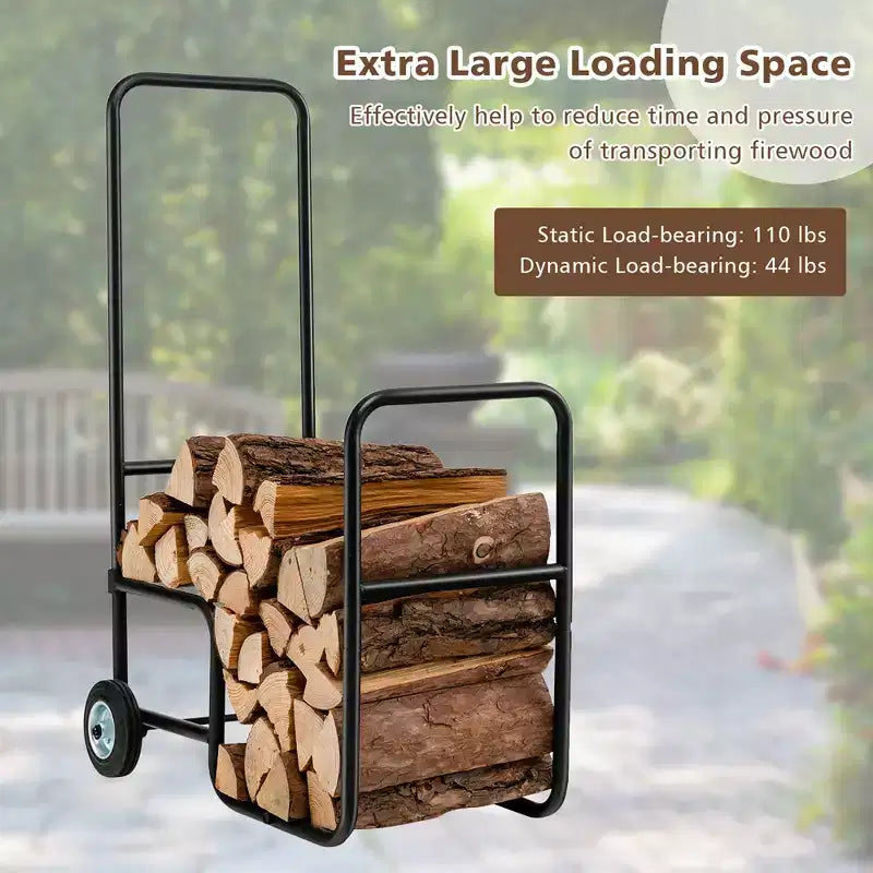 Support de rangement pour bois de chauffage Costway Chariot de transport pour bois Chariot à roulettes pour bois de chauffage